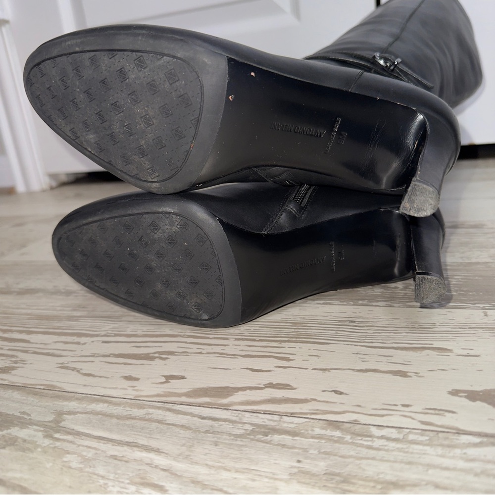 Antonio Melani Black Leather Knee-High Boots Heels‎ Women’s 9M - Picture 15 of 15